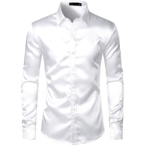 Other - Men's Luxury Shiny Silk Like Satin Button Up Dress Shirts
